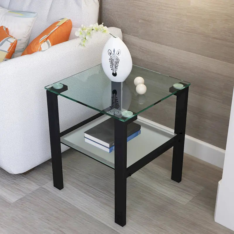 Two-Tier Round Glass Side Table – White / Black / Grey, Single Use