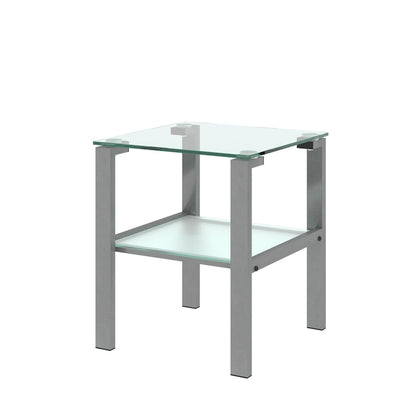 Two-Tier Round Glass Side Table – White / Black / Grey, Single Use