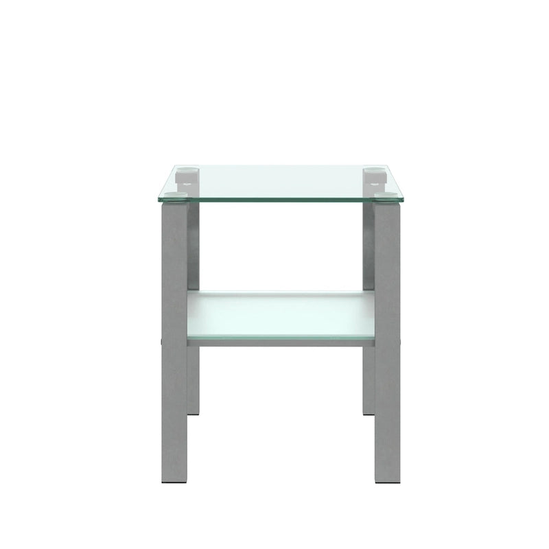 Two-Tier Round Glass Side Table – White / Black / Grey, Single Use