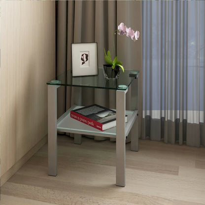 Two-Tier Round Glass Side Table – White / Black / Grey, Single Use