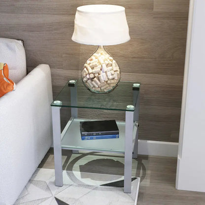 Two-Tier Round Glass Side Table – White / Black / Grey, Single Use