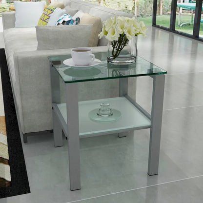 Two-Tier Round Glass Side Table – White / Black / Grey, Single Use