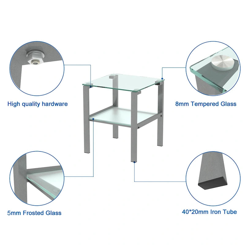 Two-Tier Round Glass Side Table – White / Black / Grey, Single Use