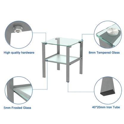 Two-Tier Round Glass Side Table – White / Black / Grey, Single Use