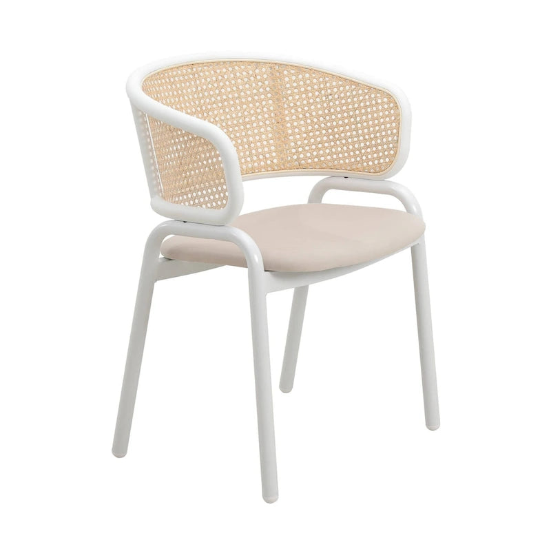 Ervilla Modern Stylish Side Chair with Rattan Back and White Steel Legs for Dining Room & Kitchen, Set of 2