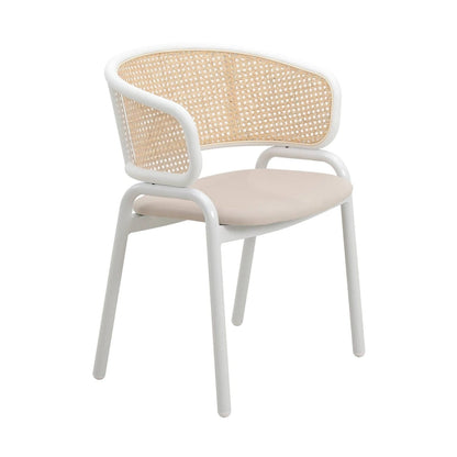 Ervilla Modern Stylish Side Chair with Rattan Back and White Steel Legs for Dining Room & Kitchen, Set of 2