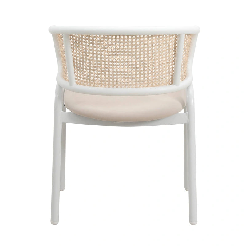 Ervilla Modern Stylish Side Chair with Rattan Back and White Steel Legs for Dining Room & Kitchen, Set of 2