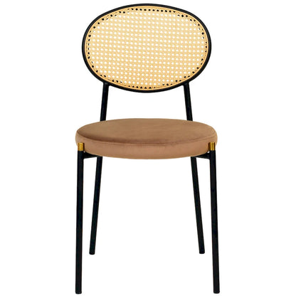 Euston Set of 2 Modern Dining Chair with Wicker Back & Upholstered Velvet Seat for Home Office Living Room & Kitchen