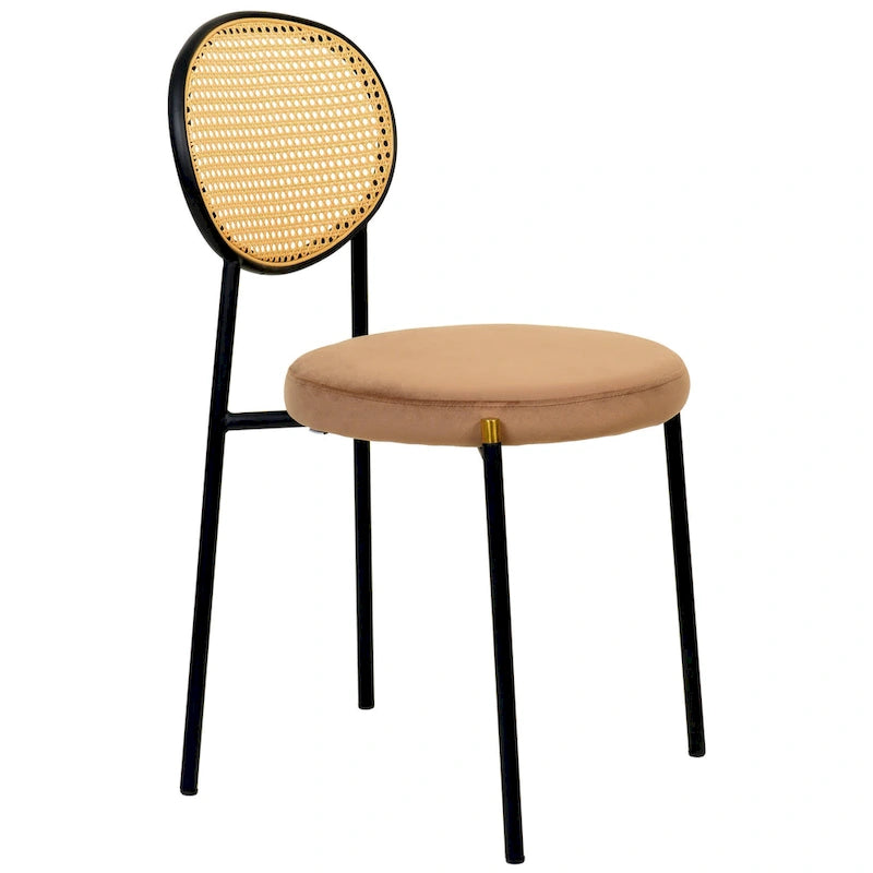 Euston Set of 2 Modern Dining Chair with Wicker Back & Upholstered Velvet Seat for Home Office Living Room & Kitchen