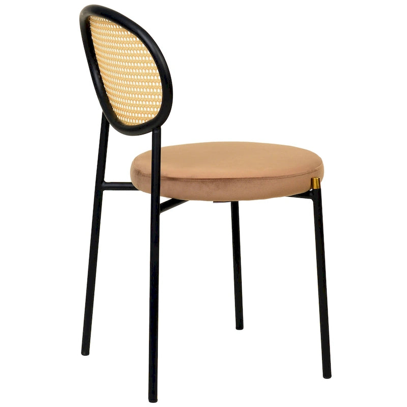Euston Set of 2 Modern Dining Chair with Wicker Back & Upholstered Velvet Seat for Home Office Living Room & Kitchen