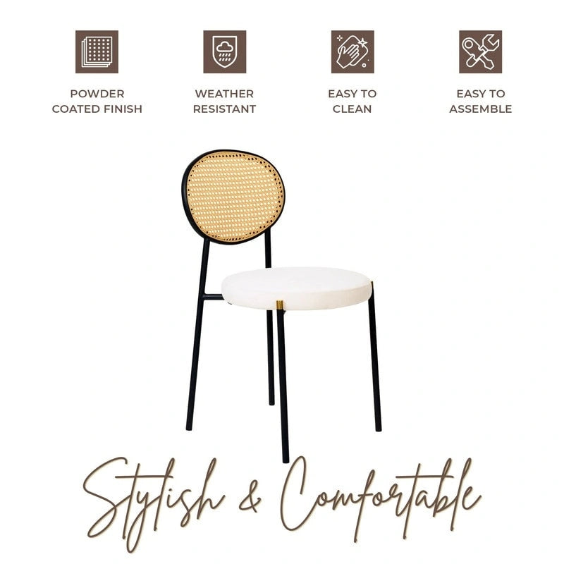 Euston Set of 2 Modern Dining Chair with Wicker Back & Upholstered Velvet Seat for Home Office Living Room & Kitchen