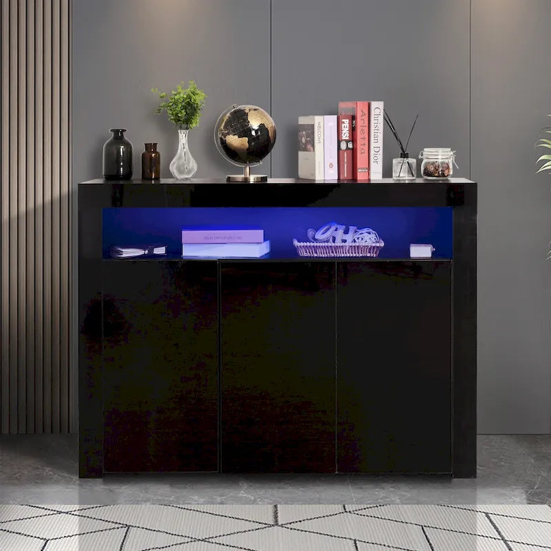 Sideboard Storage Cabinet High Gloss with LED Light