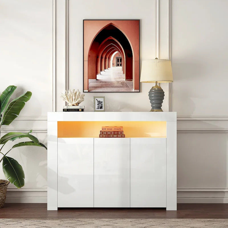 Sideboard Storage Cabinet High Gloss with LED Light