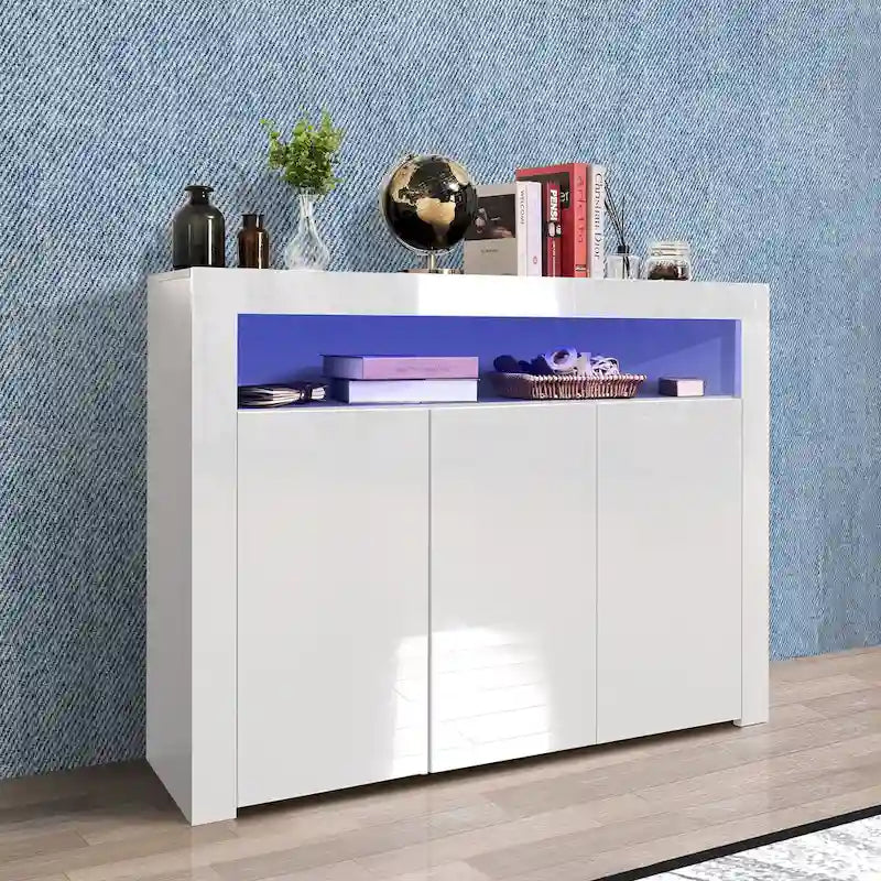 Sideboard Storage Cabinet High Gloss with LED Light