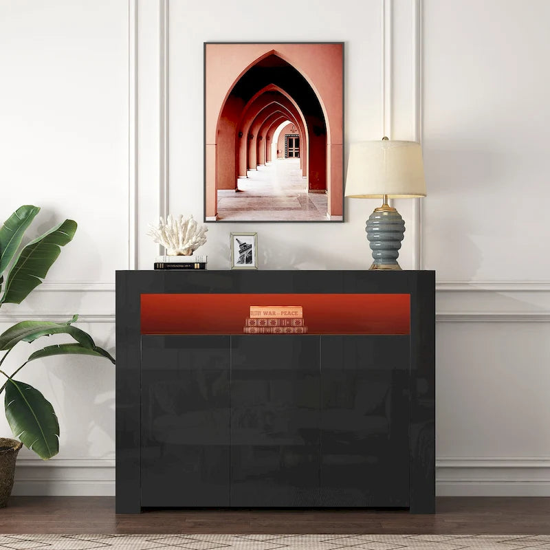 Sideboard Storage Cabinet High Gloss with LED Light