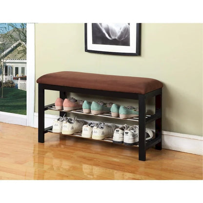 Brown Espresso Wood Shoe Bench with Chocolate Microfiber Seat, 1-Seat