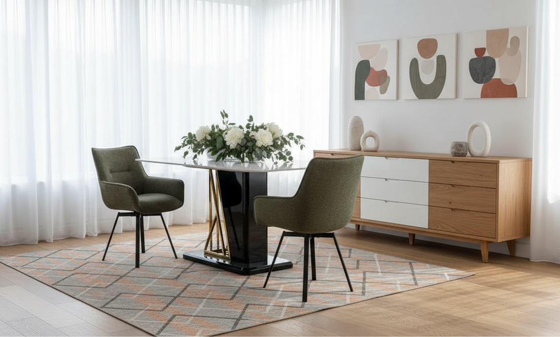 Green Swivel Fabric Dining Chair with Steel Legs