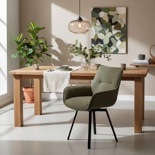 Green Swivel Fabric Dining Chair with Steel Legs