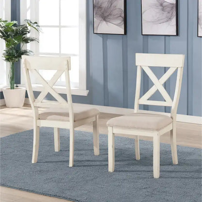 Roundhill Furniture Prato 5-piece Dining Table Set With Cross Back Chairs, Antique White and Distressed Oak