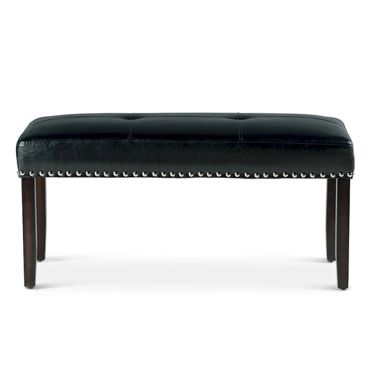 Black Faux Leather Dining Bench with Chrome Nailheads