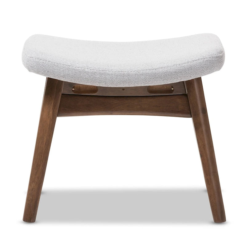 Light Grey Polyester Footstool with Walnut Frame, 1-Seat