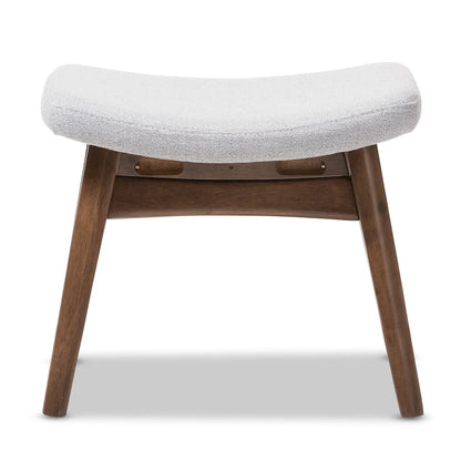 Light Grey Polyester Footstool with Walnut Frame, 1-Seat