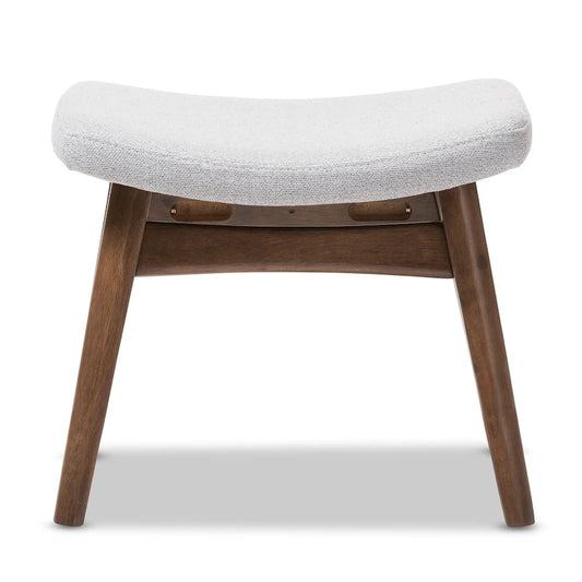 Light Grey Polyester Footstool with Walnut Frame, 1-Seat
