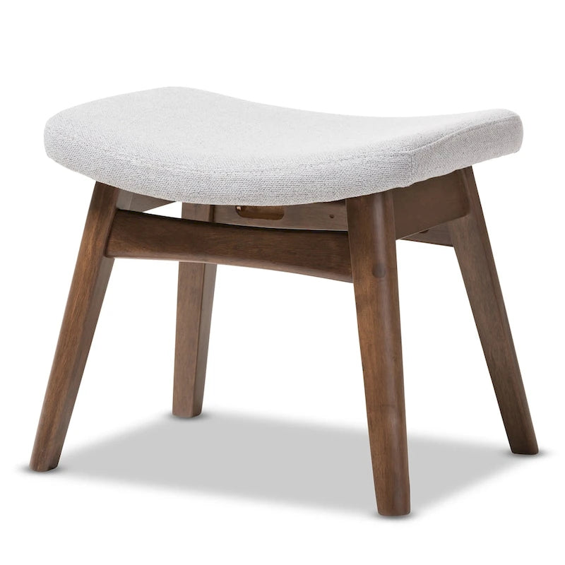Light Grey Polyester Footstool with Walnut Frame, 1-Seat