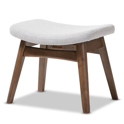 Light Grey Polyester Footstool with Walnut Frame, 1-Seat