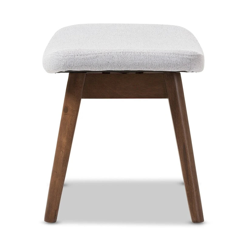Light Grey Polyester Footstool with Walnut Frame, 1-Seat
