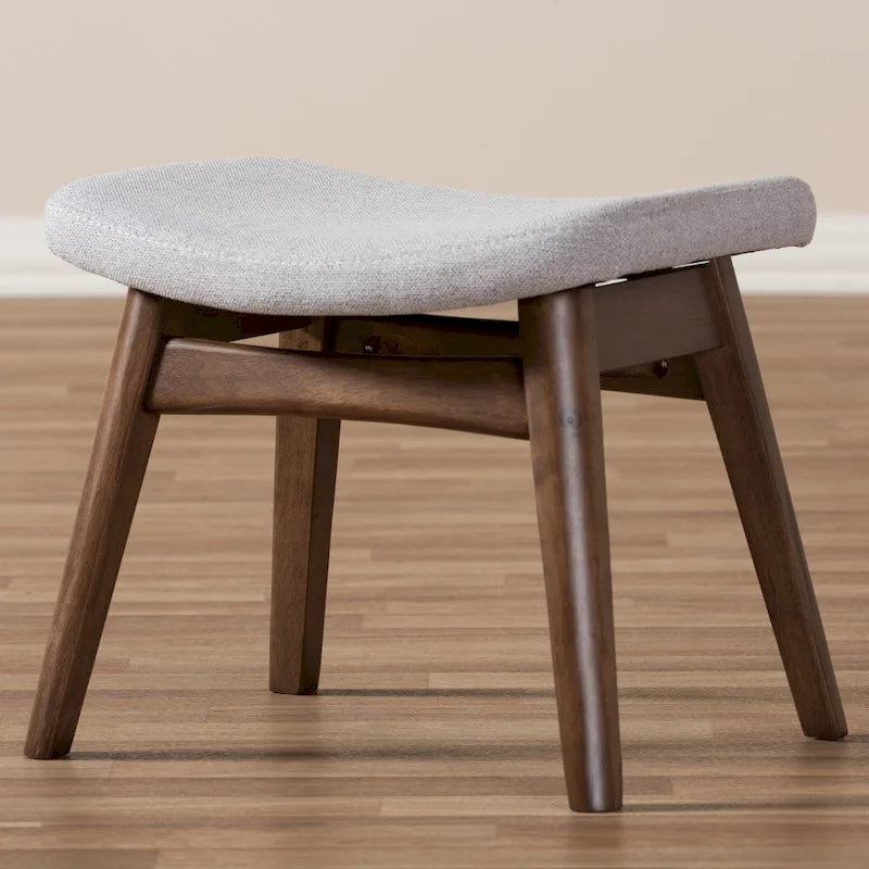 Light Grey Polyester Footstool with Walnut Frame, 1-Seat