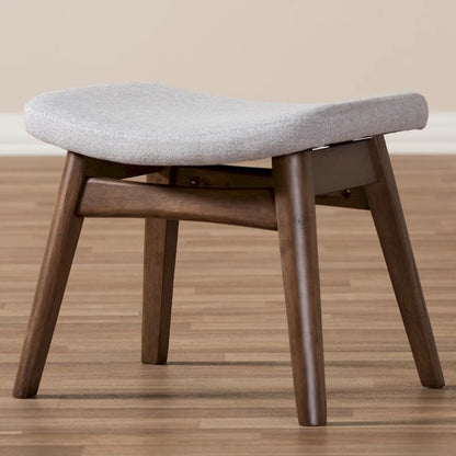 Light Grey Polyester Footstool with Walnut Frame, 1-Seat