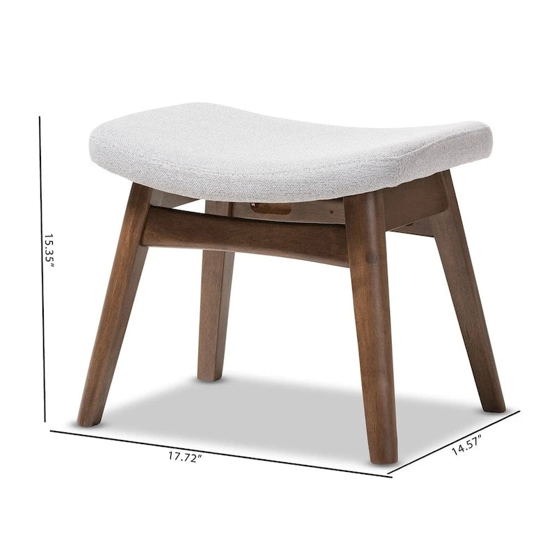 Light Grey Polyester Footstool with Walnut Frame, 1-Seat