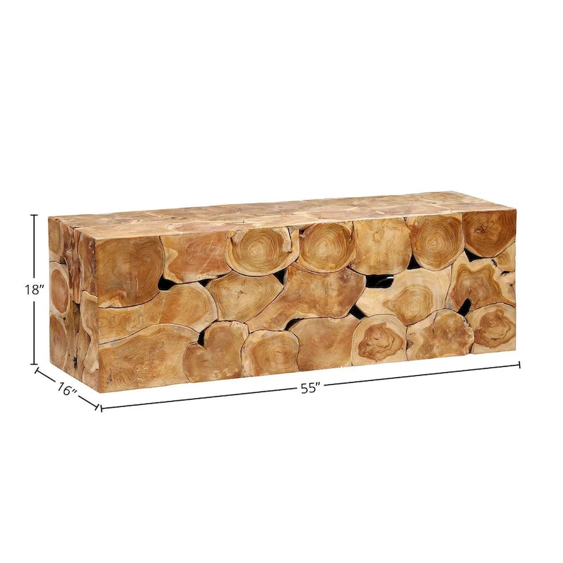 Natural Finish Teak Root Solid Bench, Single, Dining Height – Multi-Person