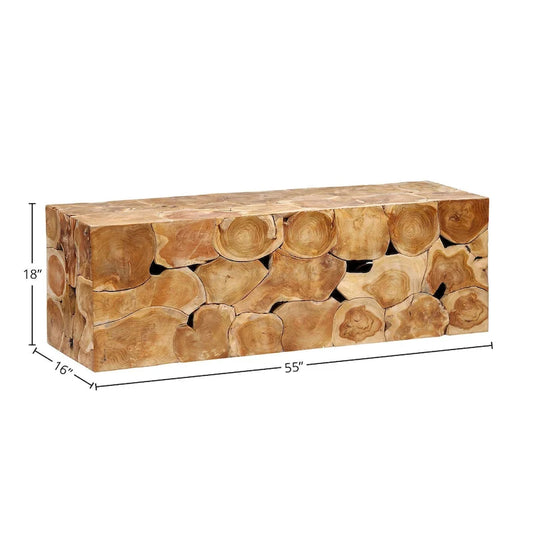 Natural Finish Teak Root Solid Bench, Single, Dining Height – Multi-Person