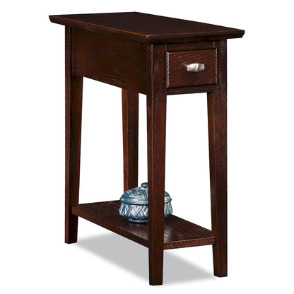 Brown / Grey / Beige Narrow Side End Table with Drawer and Shelf