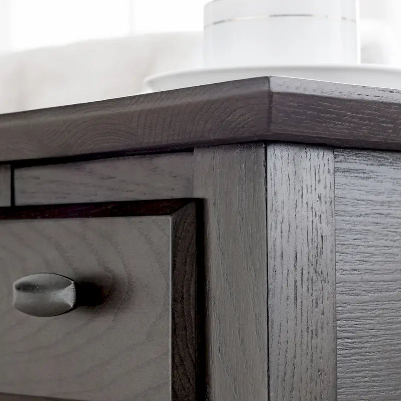Brown / Grey / Beige Narrow Side End Table with Drawer and Shelf