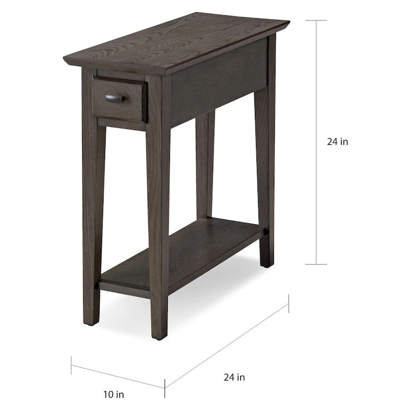 Brown / Grey / Beige Narrow Side End Table with Drawer and Shelf