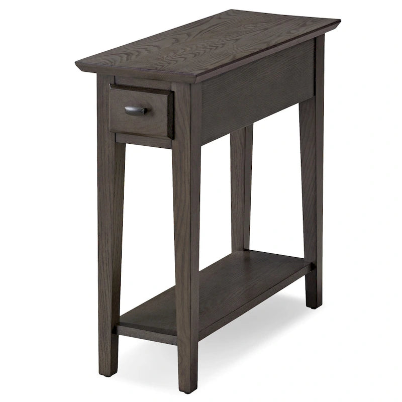 Brown / Grey / Beige Narrow Side End Table with Drawer and Shelf