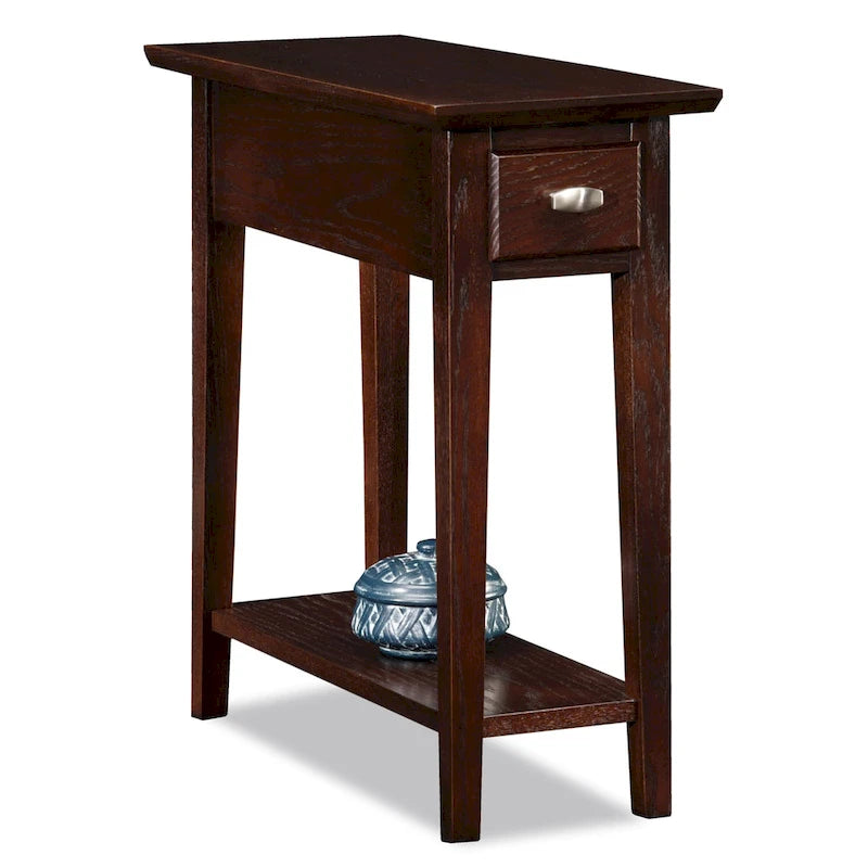 Brown / Grey / Beige Narrow Side End Table with Drawer and Shelf