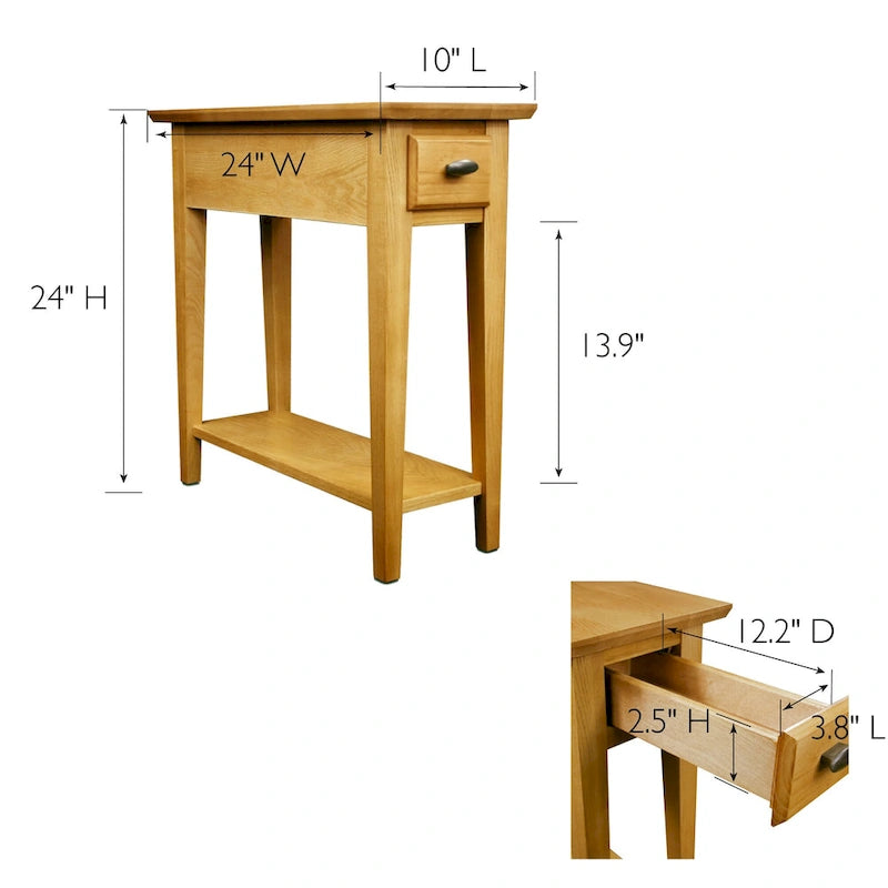 Brown / Grey / Beige Narrow Side End Table with Drawer and Shelf