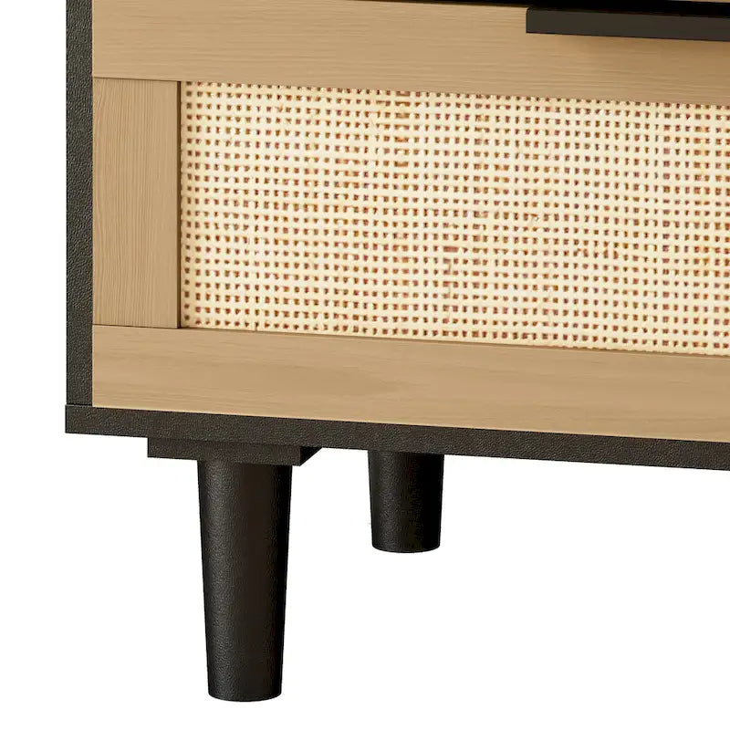 6-Drawer Rattan-Front Dresser – Wood Color / Black