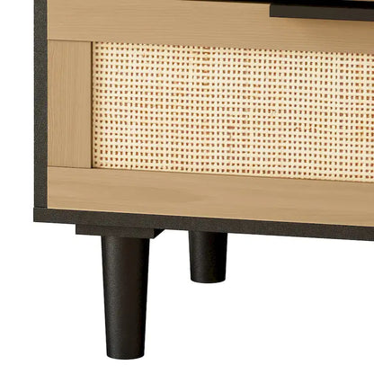 6-Drawer Rattan-Front Dresser – Wood Color / Black