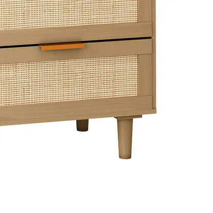 6-Drawer Rattan-Front Dresser – Wood Color / Black