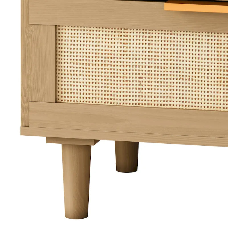 6-Drawer Rattan-Front Dresser – Wood Color / Black