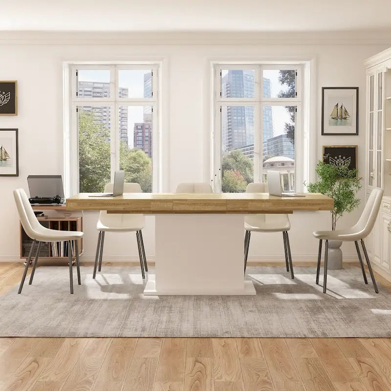 White / Black Extendable Dining Table, I-Shaped Legs, Seats 6–8