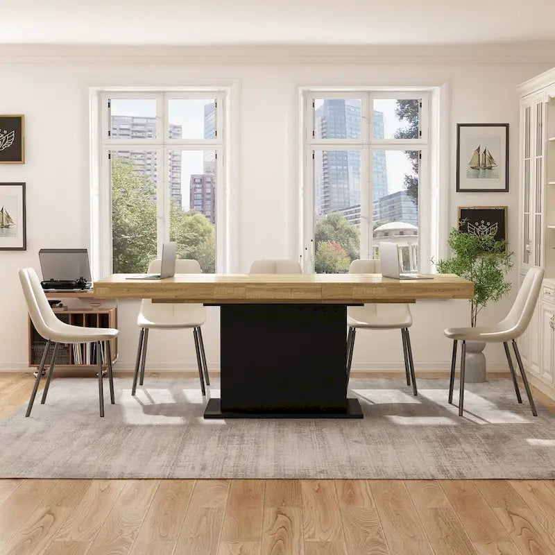White / Black Extendable Dining Table, I-Shaped Legs, Seats 6–8