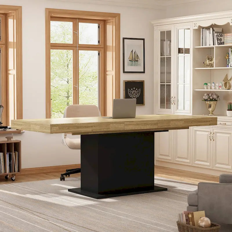 White / Black Extendable Dining Table, I-Shaped Legs, Seats 6–8