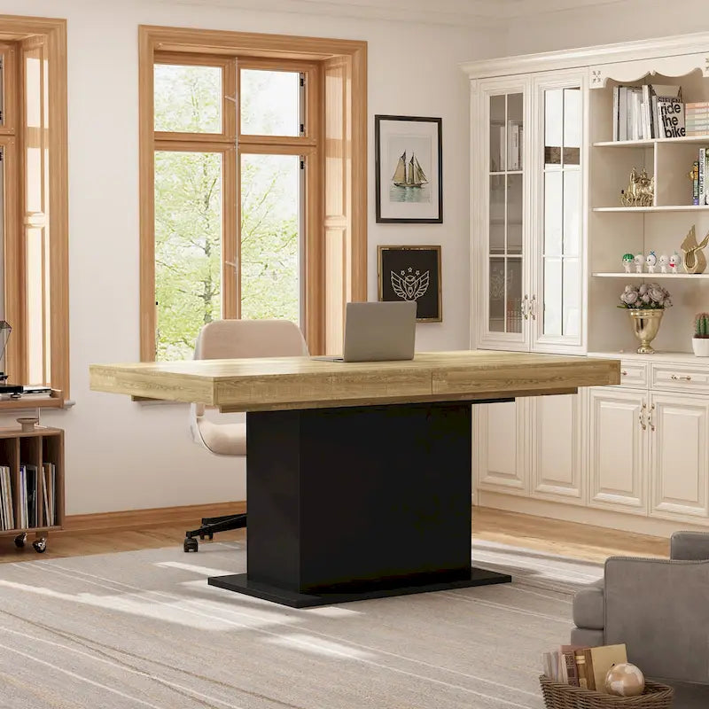 White / Black Extendable Dining Table, I-Shaped Legs, Seats 6–8