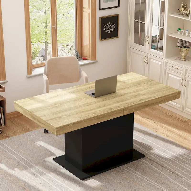White / Black Extendable Dining Table, I-Shaped Legs, Seats 6–8
